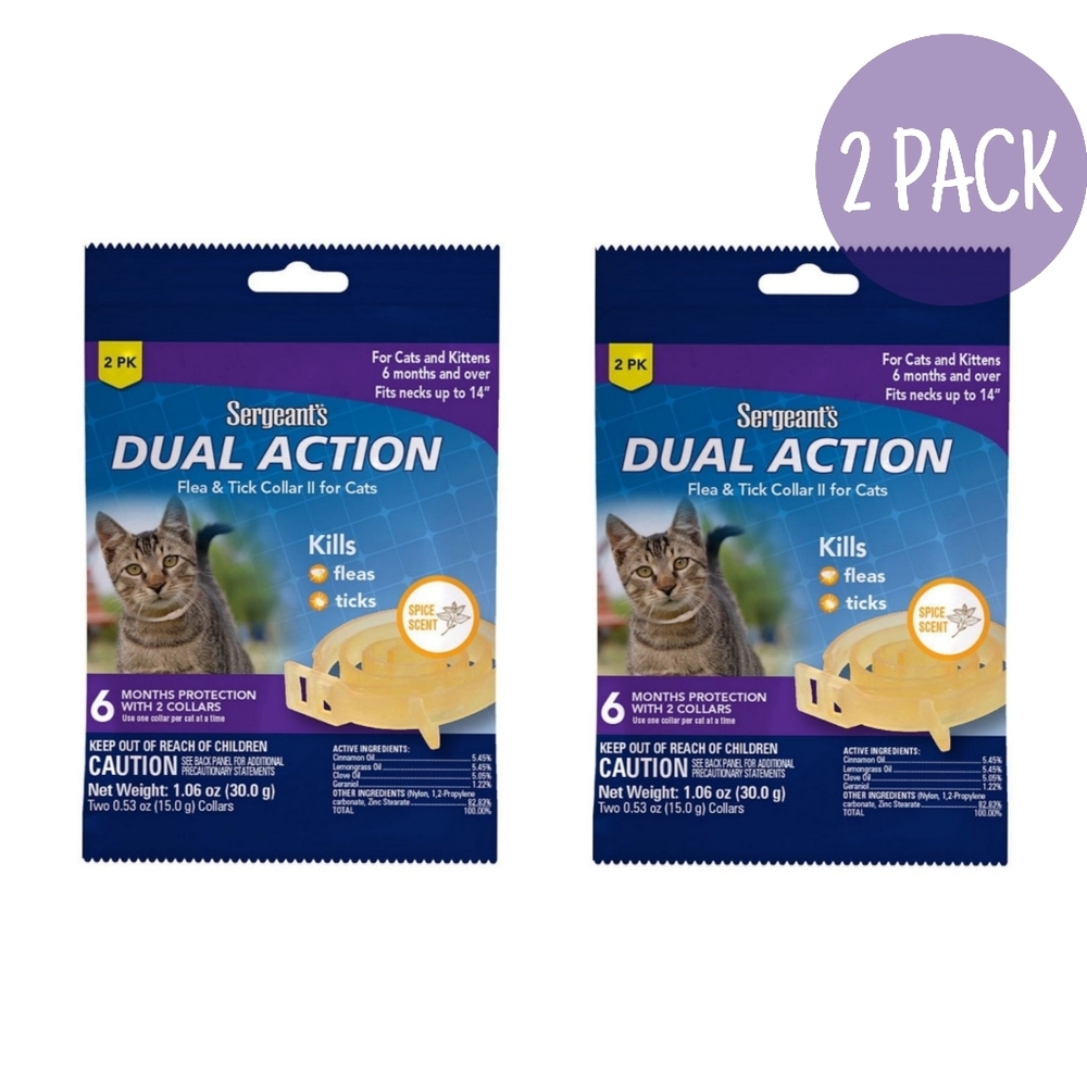 NEW Sergeant's Dual Action Flea & Tick Collar II for Cats 2 Packs of 2 Collars